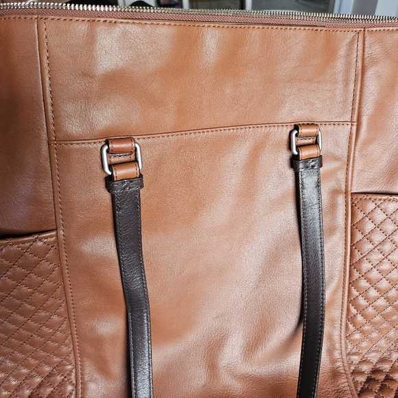 NWOT Vera Bradley Quilted Leather Tote Brown Camel - Picture 11 of 16